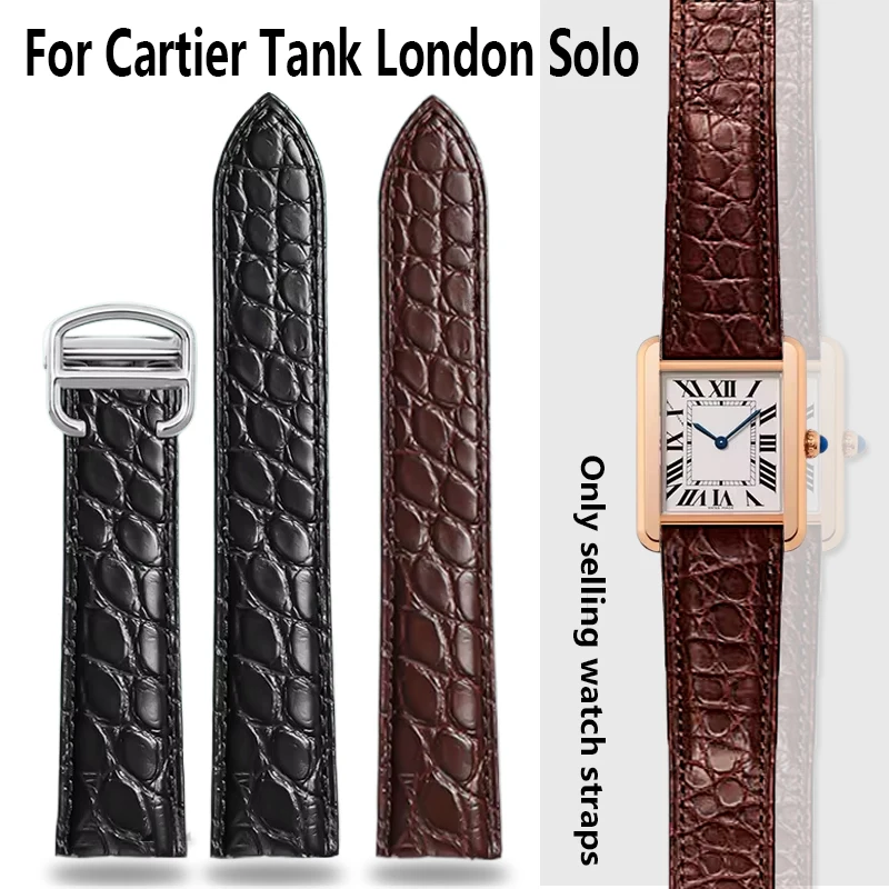 Crocodile Watchband 16 18 20 22 23 24mm Bracelet  For Cartier Tank London Solo Genuine Leather Watch Strap Men Women Accessories
