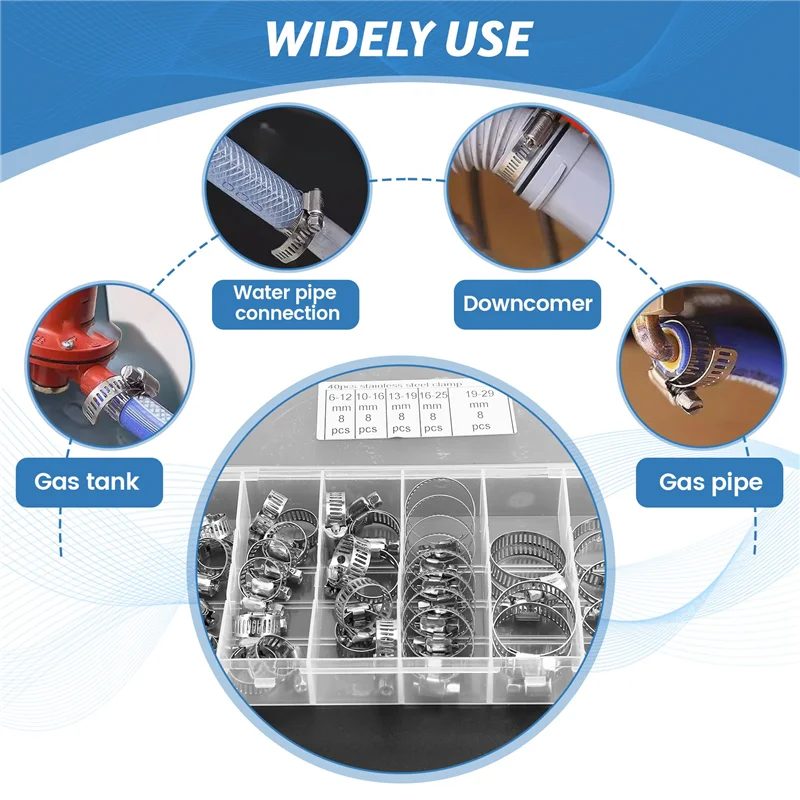 ALIM-40PCS ホースクランプセット 1/4 インチ – 1-1/8 インチ ステンレス鋼ウォームギアホースクランプ パイプ、インタークーラー、パイプ、燃料パイプ用