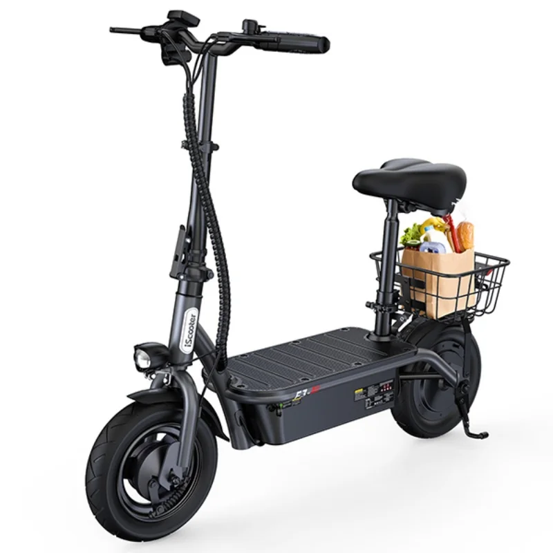 iScooter F3 elektrische scooter: 1000 W motor, 60 km bereik, 120 kg draagvermogen - opvouwbare commuter met zadel en mand (48V/13Ah)