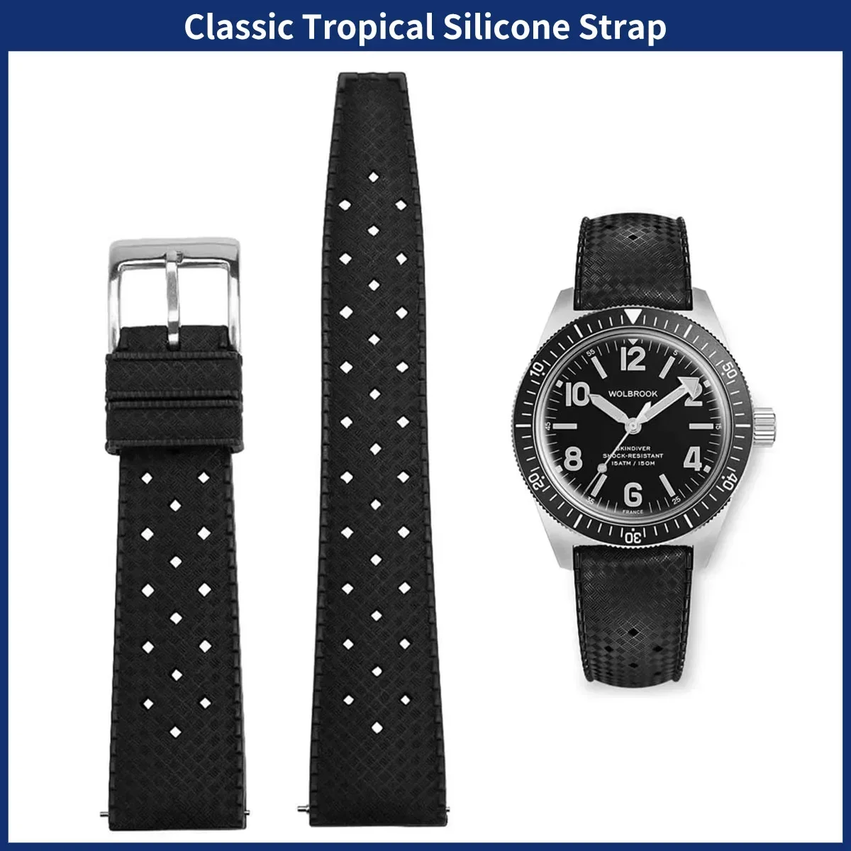 

FKM watch Strap 20mm 22mm Tropical Quick Release Rubber Strap Smart Watch Band for Rolex watch MAN Diving Waterproof Bracelet