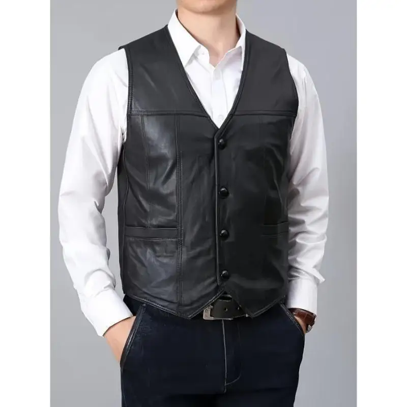 

Casual Men's Leather Suit Pure Color Thiened Version Double Slit Youth Trendy Sle One Button Double Row Button Spring Col...