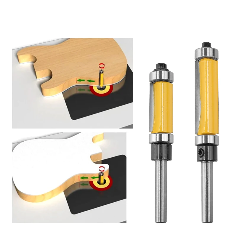 Fraise à tige à double roulement, fraise à bois carrée, coupe droite à double bord, travail de calcul de mèche de routeur, 1/4 \