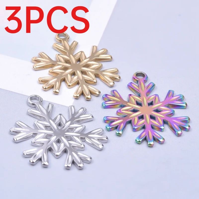 3Pcs Stainless Steel Snowflake Charms European Style DIY Jewelry Making Accessories Minimalist Pendant Supplies
