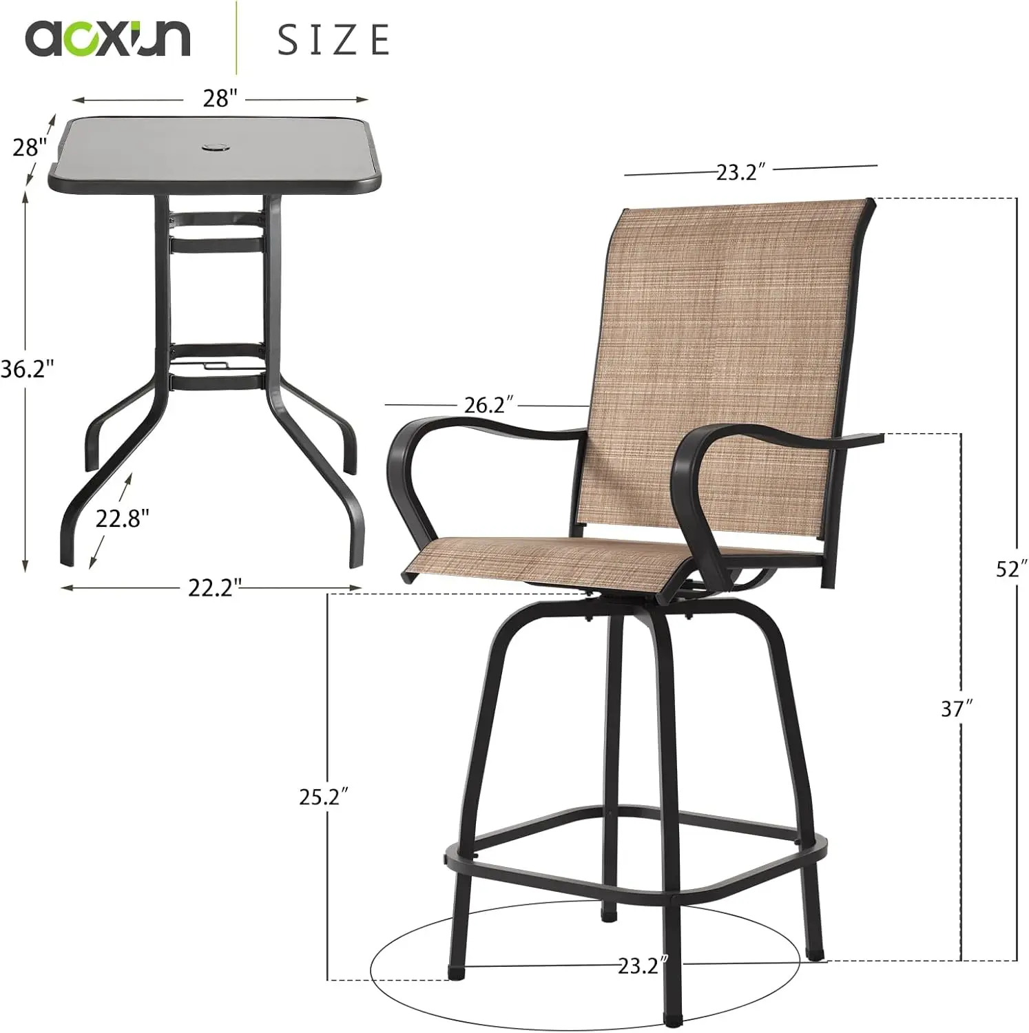 Patio Bar Stools Set of Outdoor Swivel Height Bar Chairs Patio Bistro Set Patio Textilene Stools for Porch, Deck, Garden