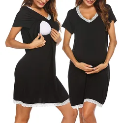 Maternity Sleepwear Pregnant Women Nursing Nightwear V Neck Breastfeeding Nightgown Dress Ropa Mujer Embarazada Premama