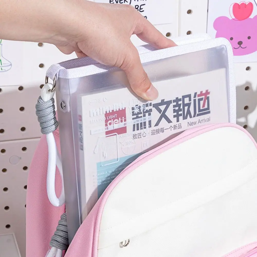

Portable Transparent A4 Zipper File Bag with Lanyard Large Capacity Storage Bag Stationery Holder Office School Supplies