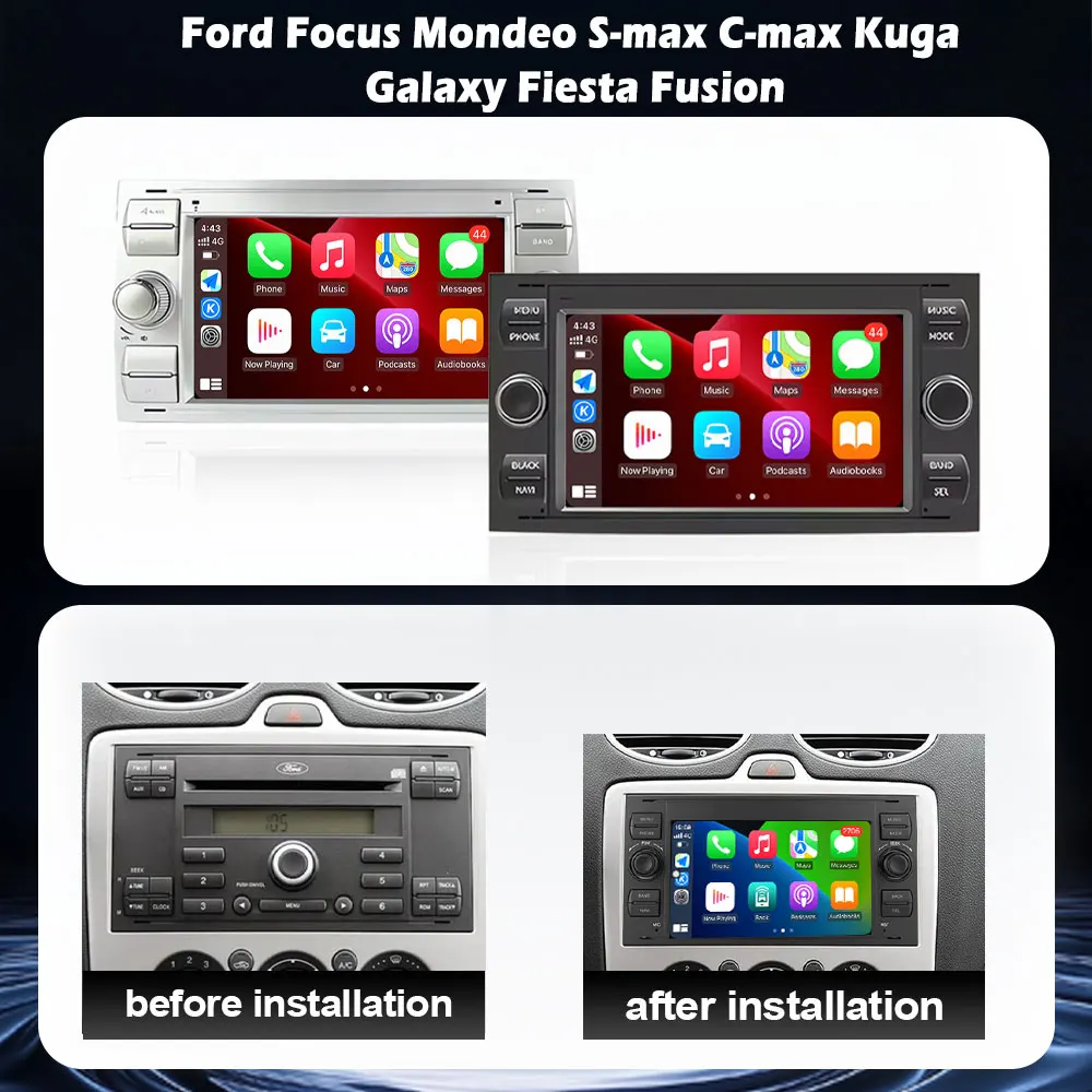 7 Inch Car Radio for Ford Focus Mondeo S-Max C-Max Kuga Galaxy Fiesta Fusion GPS Navigation Android Auto Carplay Multimedia