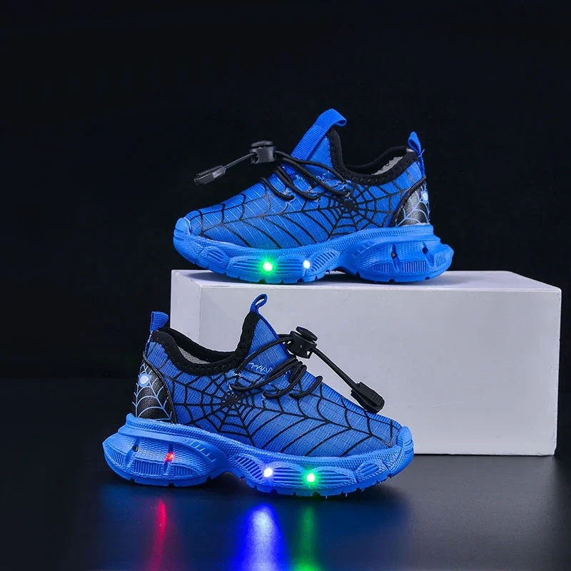 Kids Boys Led Light Luminous Shoes Girls Cartoon Spiderman Sneakers Spring Autumn Children Flat Toddler Baby Casual Sport Shoes