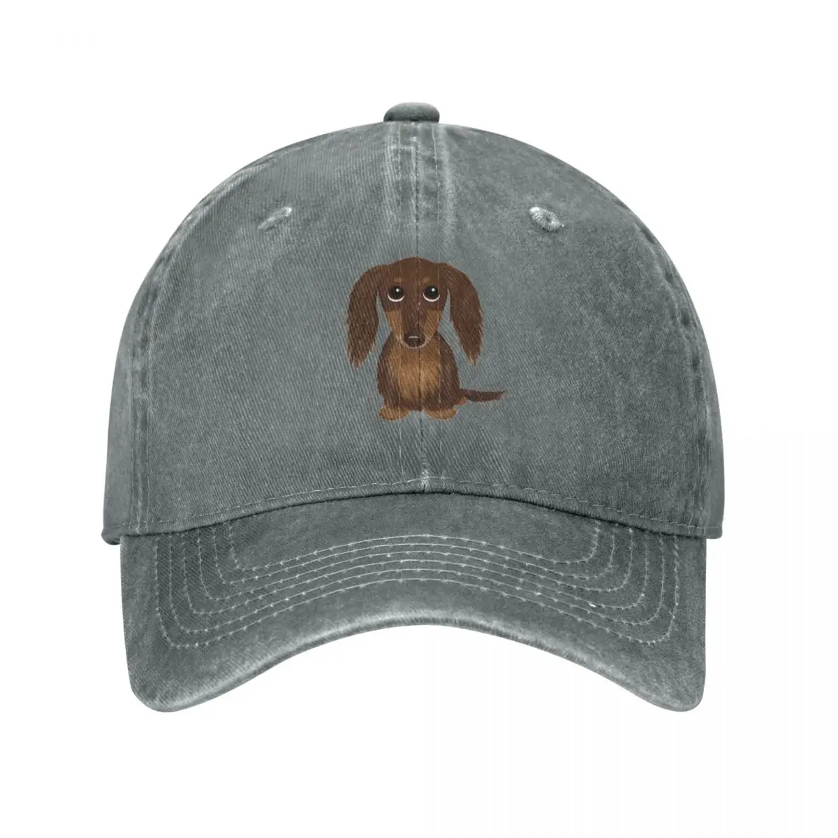 Longhaired Chocolate Brown Dachshund Cartoon Dog Baseball Cap Military Cap Man black Anime Hat Hats For Women Men's