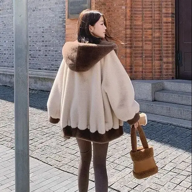 Korea Faul Stil Nachahmung Nerz Pelzmantel Frauen Winter Neue Verdickte Kalt-Proof Jacke Woolen Baumwolle Mantel