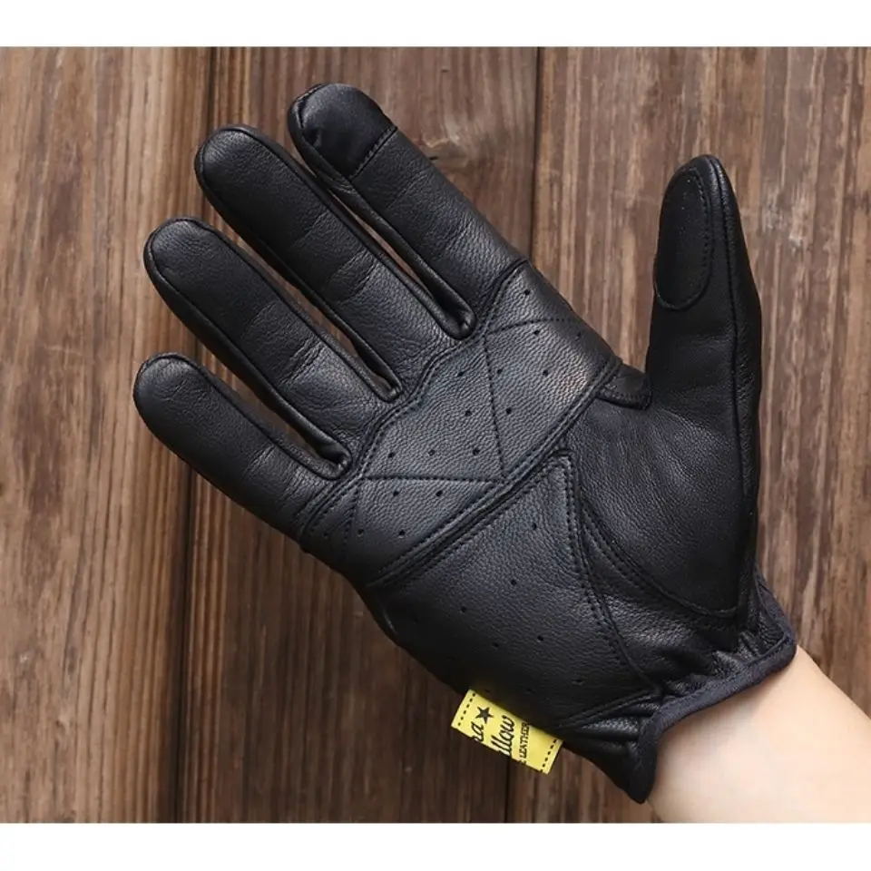 1 Pair Motorcycle Locomotive Retro Riding Gloves Anti-drop and Non-slip Outdoor Sheepskin Gloves Are Strong and Wear-resistant
