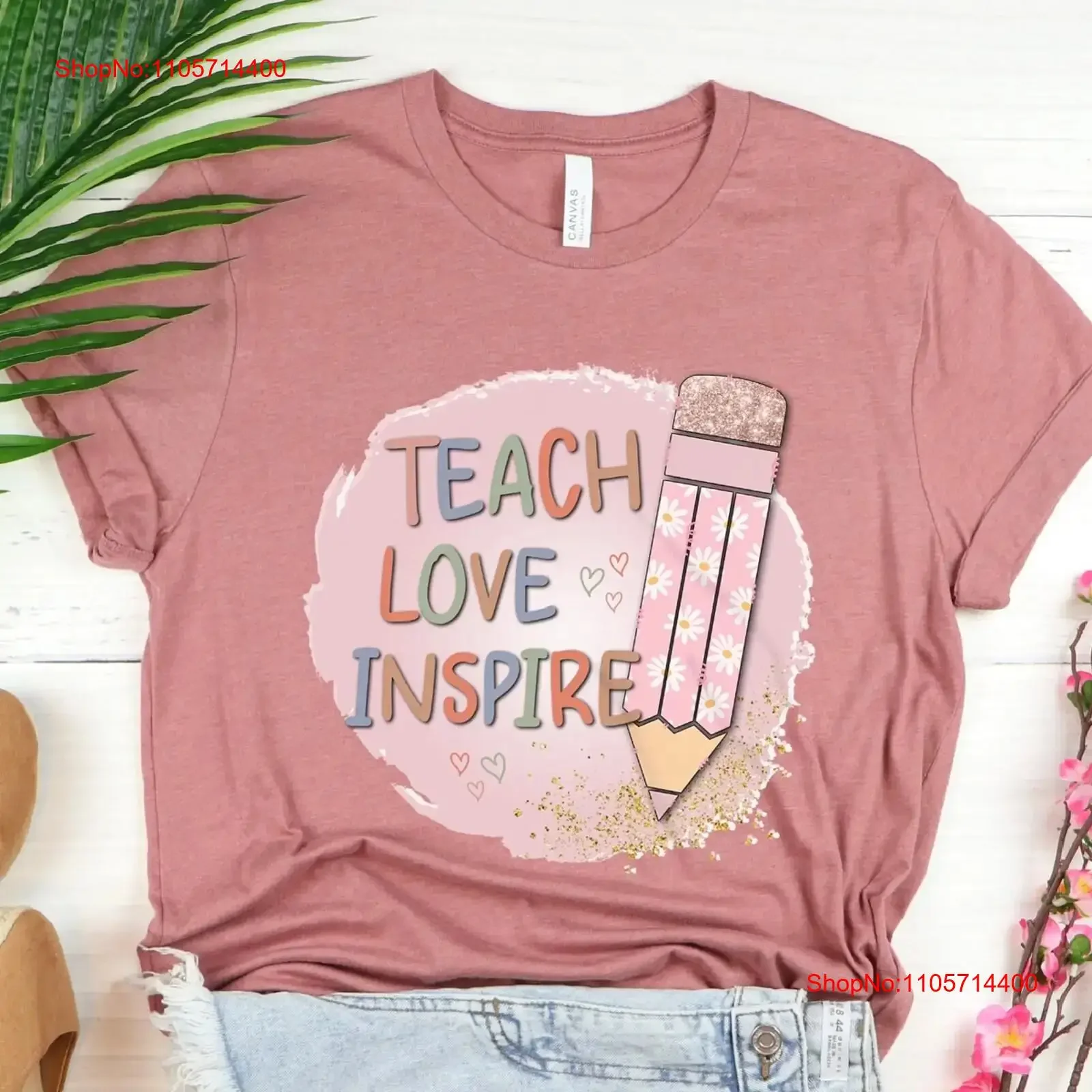 Teach Love Inspire T Shirt Teacher s Soft Pastel Elementary School Teaching is a Work of Heart vintage Washed Casual Unisex