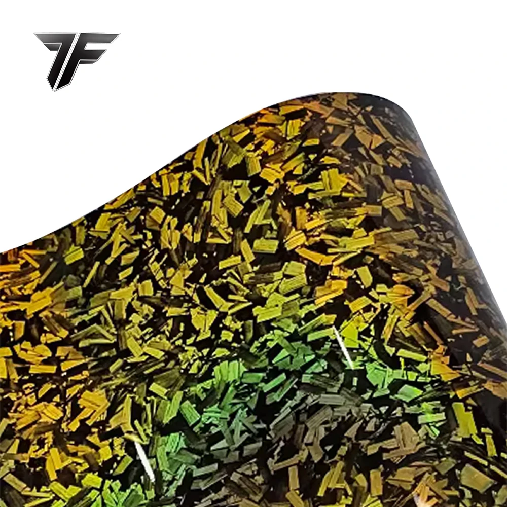 Stiker Interior Mobil Vinyl Wraps Emas Perak Karbon Bunga Laser PET Film Serat Karbon Bunglon Premium