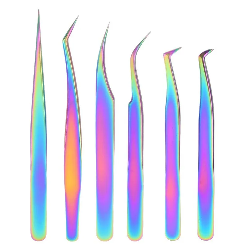 Colorful Stainless Steel False Eyelash Grafting Tweezers Gold Feather Clip Eyelash Beautifier Curler for Makeup Artists