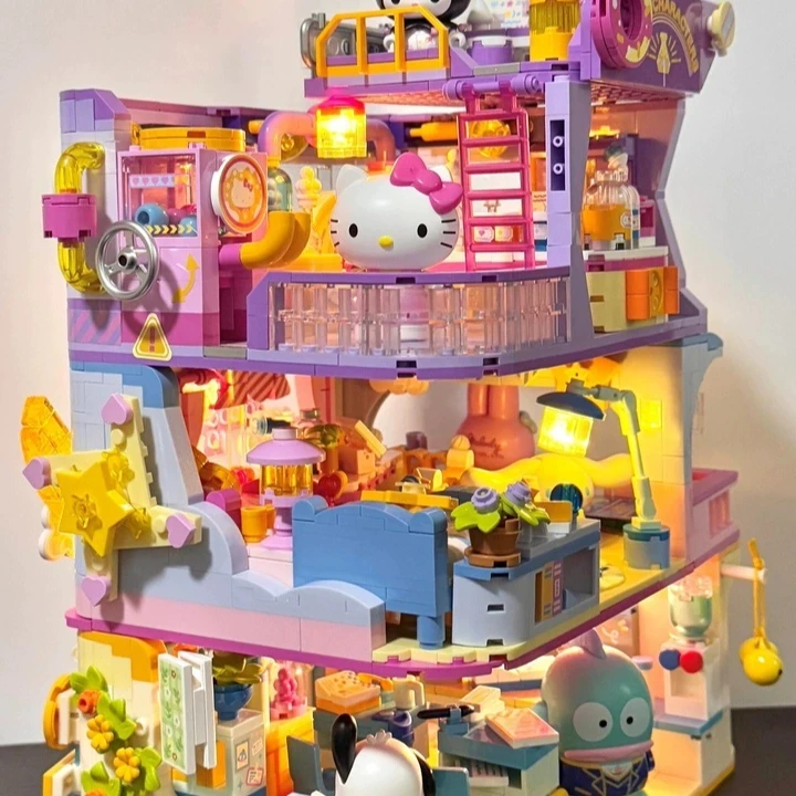 

Новый Sanrio Family College Series, лабораторный строительный блок, слепая коробка, игрушки, аниме Kuromi Hangyodon Hellokitty, сборка игрушек, подарки