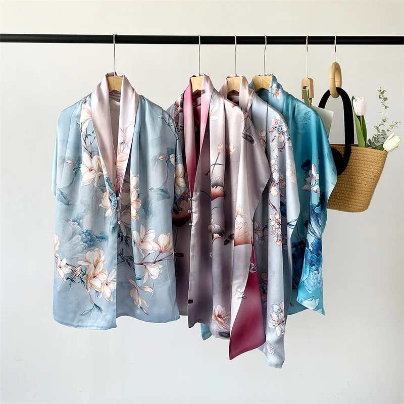 100% وشاح حريري المرأة المطبوعة الحرير التفاف طويل 170x51 سنتيمتر الربيع الصيف السيدات مزدوجة الطبقات الصينية الفاخرة شال وشاح حريري #6