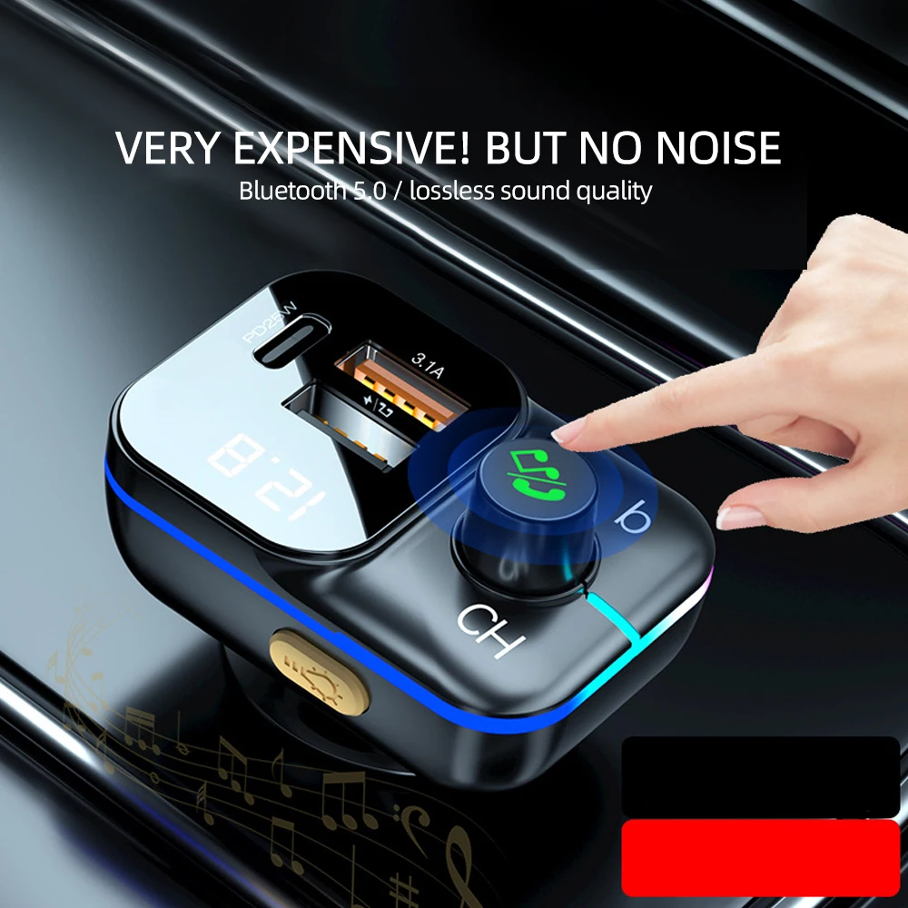 KEBIDUMEI C24 Bluetooth5.0 Adattatore per auto Trasmettitore FM Dual USB3.1A + PD3.1A Caricatore Display Lettore MP3 Accessori elettronici per auto