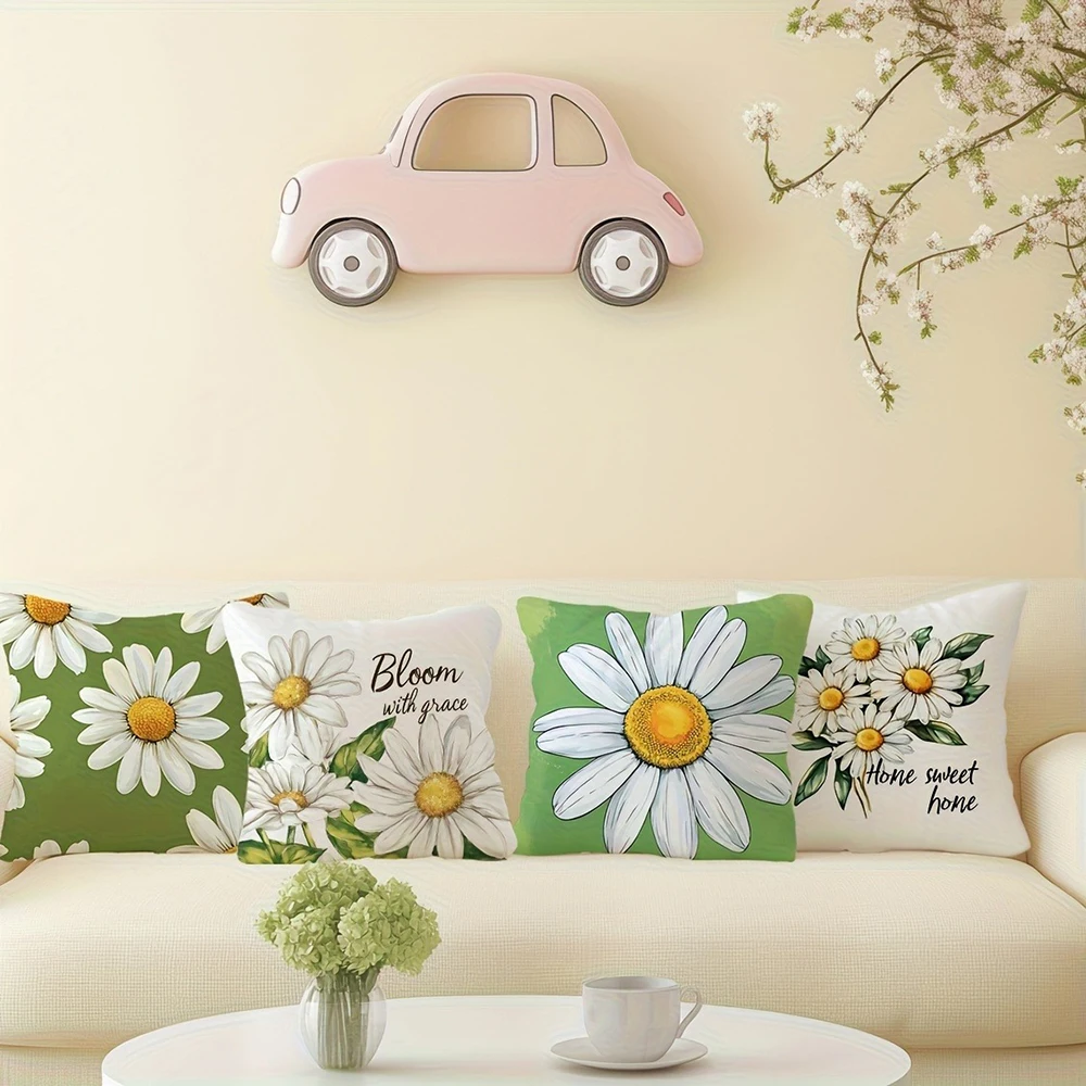 

Daisy Hello Spring Floral PillowcaseBedroom Sofa Decorative Cushion Cover With Zipper Soft Cushion Cover