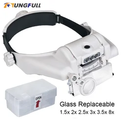 LED Headband Magnifier Professional Magnifying Glasses Hands Free Loupe Watch Electronic Repair Magnifying Glass Jewelers Loupe
