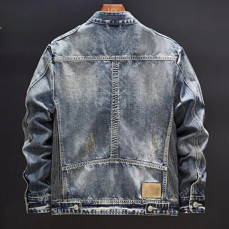 Men's Denim Jacket Biker Vintage Zipper Motorcycle Slim Fit Male Jean Coats in Lowest Price of Fabric Branded Low Cost on Board