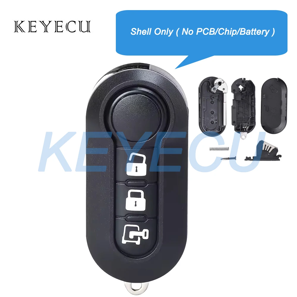 Keyecu Flip Remote Key Case Shell 3 ปุ่มสําหรับ Fiat 500L MPV Ducato สําหรับ Citroen Jumper สําหรับ Peugeot Boxer RX2TRF198 LTQF12AM433TX