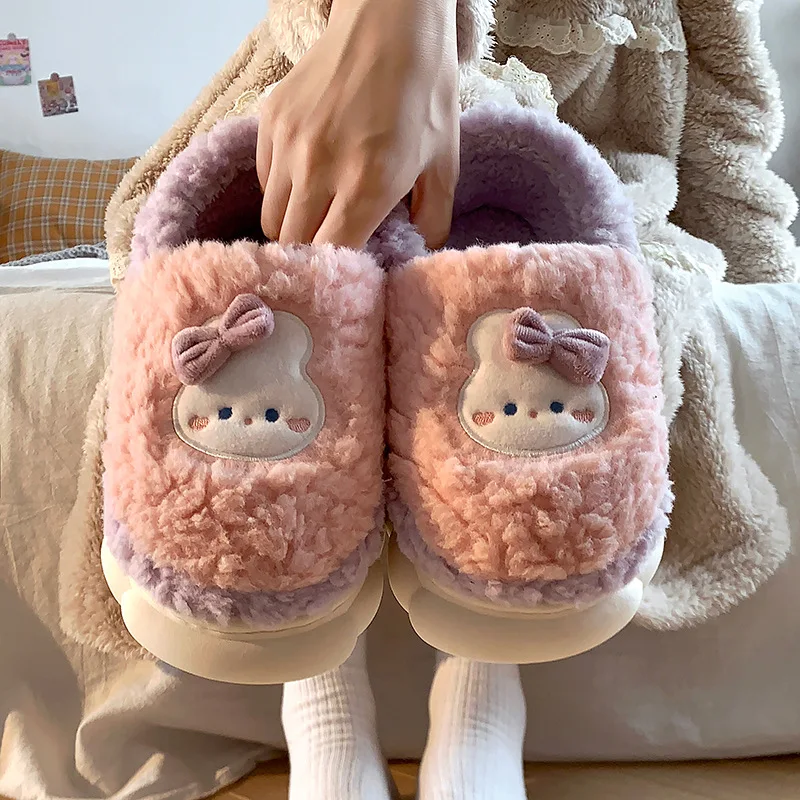 النساء جميل رقيق النعال الرجال أزياء الحيوانات عدم الانزلاق أفخم الشرائح عشاق لينة الدافئة الكرتون أحذية منزلية لفصل الشتاء #4