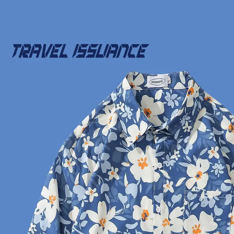 

Style Retro Flower Printed Shirt Short Sleeve Thai Hawaiian Style Design Ruan Handsome Loose Shirt for Men and Women