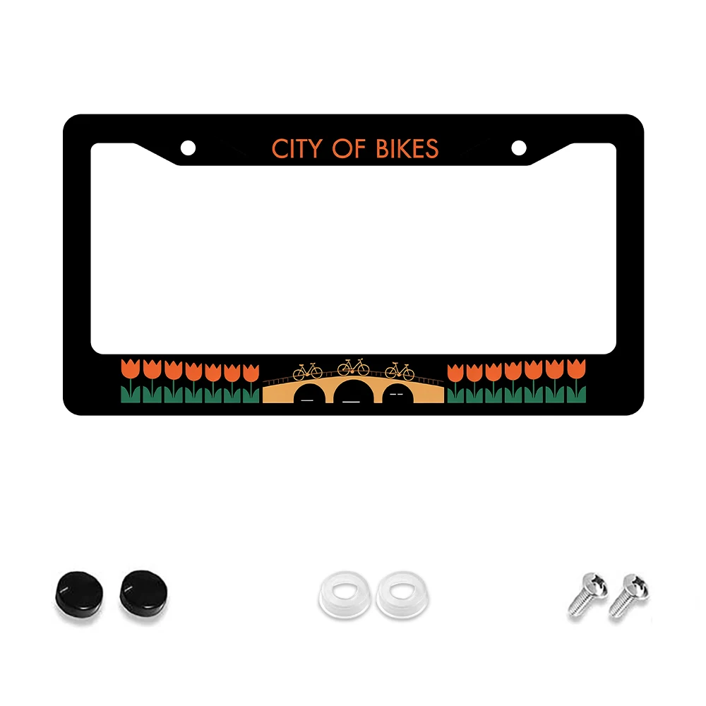 

1 шт. черная алюминиевая рамка номерного знака с 2 отверстиями и рисунком оранжевых тюльпанов и велосипедов, 6x12 дюймов, включает комплект винтов, ретро Nove