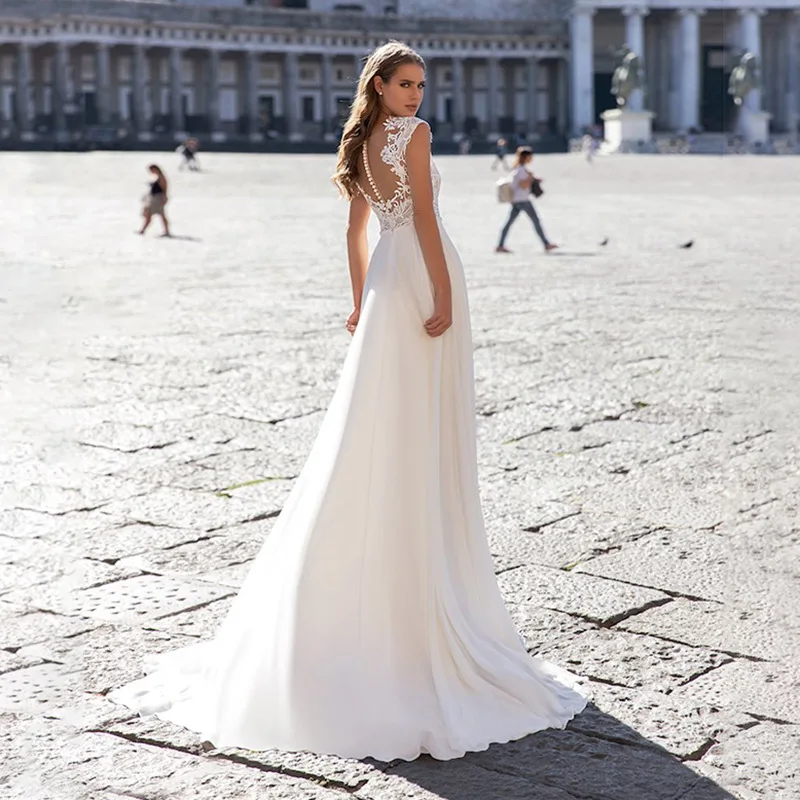 Robe de Mariée en Mousseline de Soie et Dentelle pour Femme, Coupe Trapèze Personnalisée, pour les Patients, Quelle que soit la VincFormelle