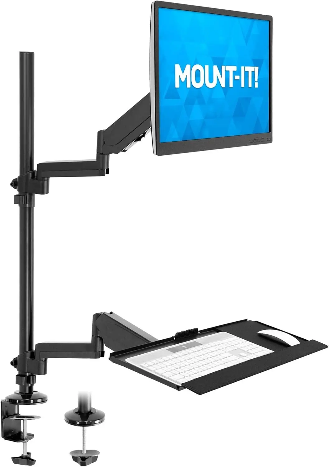 

Sit Stand Monitor Desk Mount [Fits 32" Screens] Height Adjustable, Full-Motion Articulating Arm with Keyboard Tray and Cable