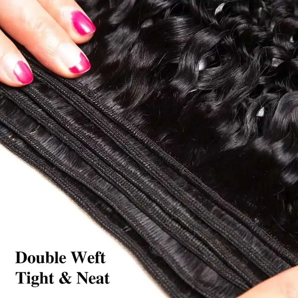 Paquetes de cabello humano water wave, rizado profundo, 3 paquetes, brasileño negro natural, Remy, cabello humano natural 4