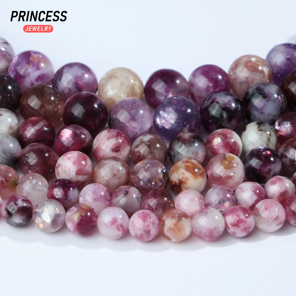 A ++ alami Lepidolite dengan unik Glitter manik-manik longgar untuk membuat perhiasan gelang Batu manik Spacer Aksesori DIY 6 8 10mm