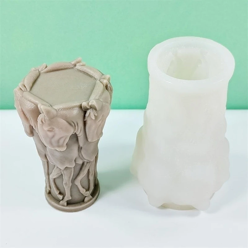 DIY Horse Relief Silicone Candle Mould 3D Animal Statue Soap Resin Plaster Making Set Ice Chocolate Cake Baking Mold Decor Gifts