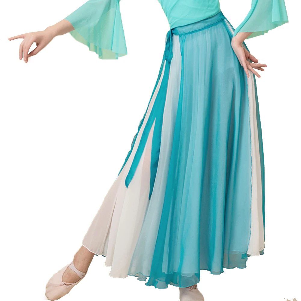 

Adult Classical Dance Skirt Flowy Dance Skirt Chinese Classical Dancing Skirts For Women Waist Elastic Chiffon Dance Skirt Long