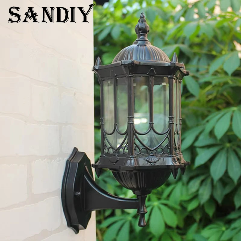 Vintage Outdoor Waterproof Antirust E27 Wall Lamp Glass Garden Gateway Sconce Courtyard Corridor Villa Residential Balcony Light