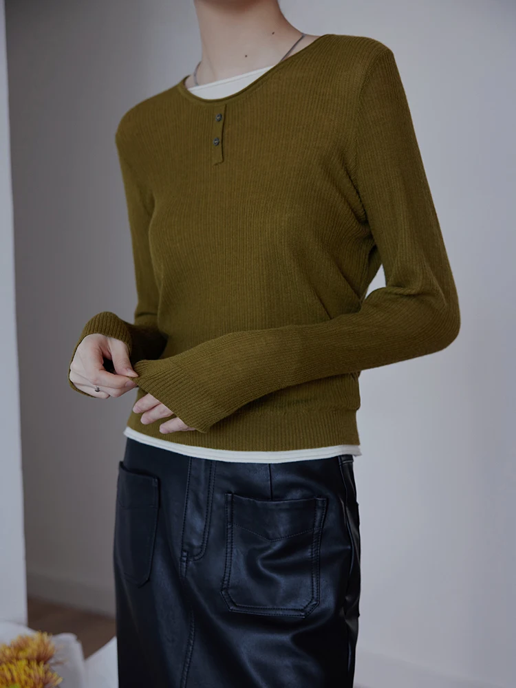 

Осенняя новинка: Женский вязаный свитер BORAN, имитация двойки, с длинным рукавом, шерстяной, с круглым вырезом, в корейском стиле, приталенный крой