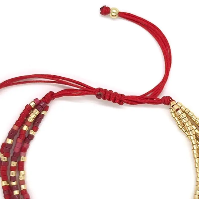 39BD Adjustable Beaded Bracelet for Women Multi Strand Wrist Jewelry with Sliding Knot Closure for Daily Wear Travel
