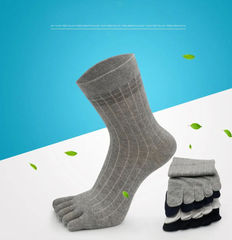5 Pairs High Quality Cotton Toe Striped Socks Men's Spring Autumn Breathable Fashion Business Casual 5 Finger Socks with Toes