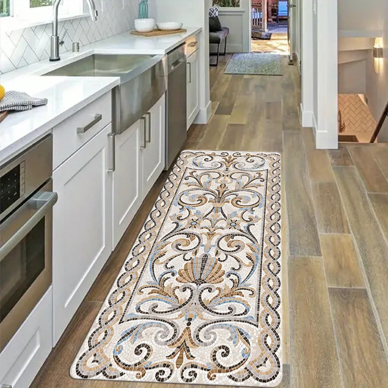 VIKAMA French-Style Patterned Rug: Non-Slip, Sound-Absorbing, Machine-Washable Kitchen Mat, Bedroom Rug, Home Decor