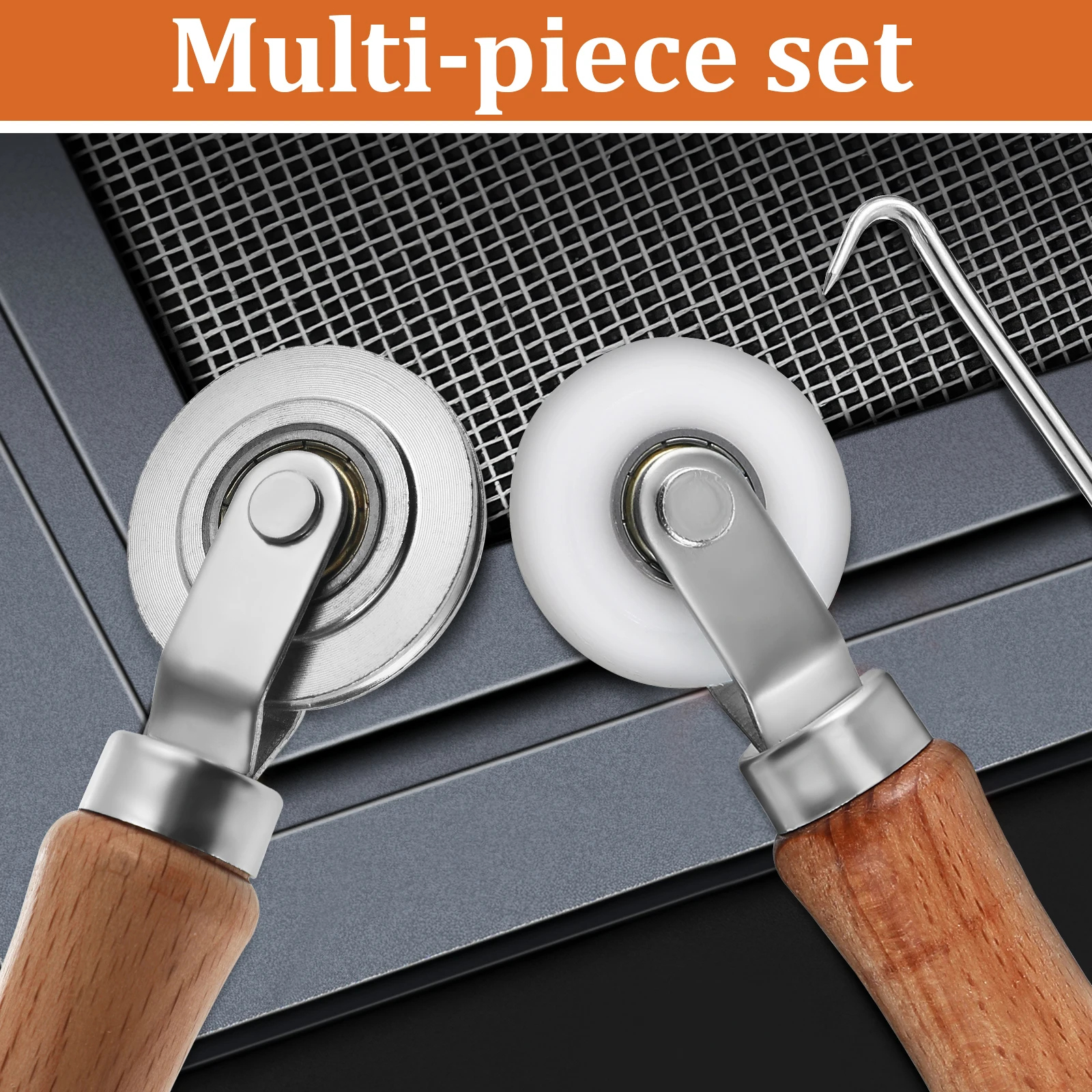 

Aluminum Alloy Screen Repair Kit Wooden Handle Metal Wheel Nylon Roller Green Hook Door Window Installation Fix Tool Screen