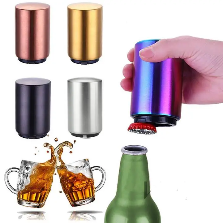 

Magnetic Automatic Beer bottle opener Cap Opener Creative Stainless Steel Press Type bottle opener Home Kitchen Bar Tools SN2180