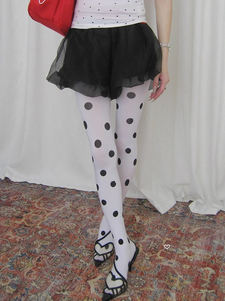 Vintage Women's Pantyhose Fashion Sexy Crash Tights Spring Autumn Polka Dot Stockings Super Elastic Bottoms Y2k Female