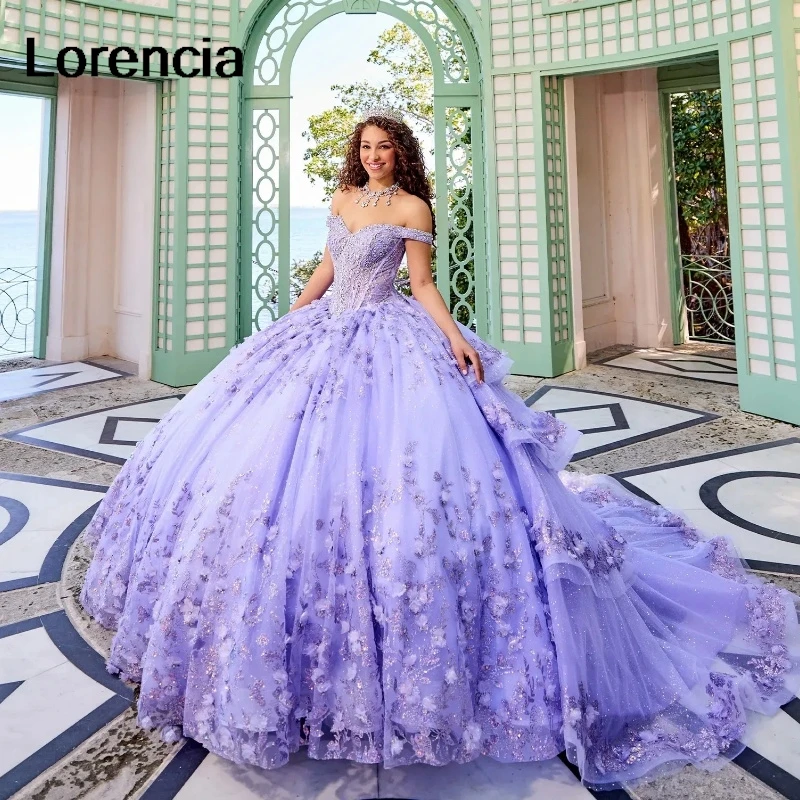 Disesuaikan gaun Quinceanera biru gaun bola Off Shoulder 3D bunga Applique bermanik-manik manis 16 15 Vestidos De 15 aultros YQD693