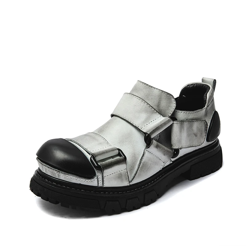

Fashion Genuine Leather Platform Skull Punk Motorcycle Shoes Tooling Boots Ankle Casual Chunky Sneakers Men's Loafers