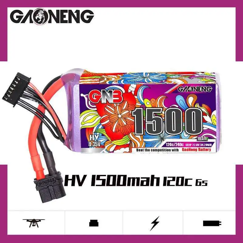 2 pces gwn 6s lipo bateria 22.8v 1100/1300/1500/1850mah 120c com xt60 para fpv drone quadcopter helicóptero avião rc bateria