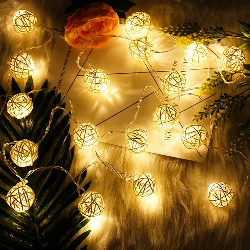 3m 20Led LED مصباح فلاش مصباح المكونات سلسلة مصباح كرة من السلال رومانسية مصباح الزفاف غرفة مصباح للزينة بطارية النيون مصباح غرفة