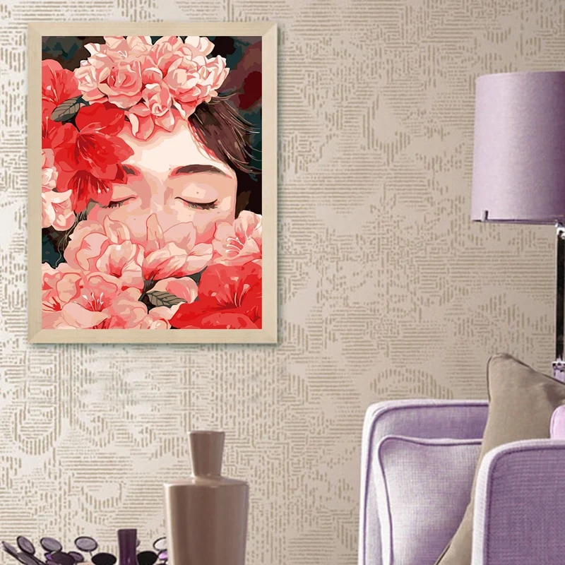 30X40CM Girl Flowers DIY Full Drill Diamond Painting Picture Rhinestone Wall Art