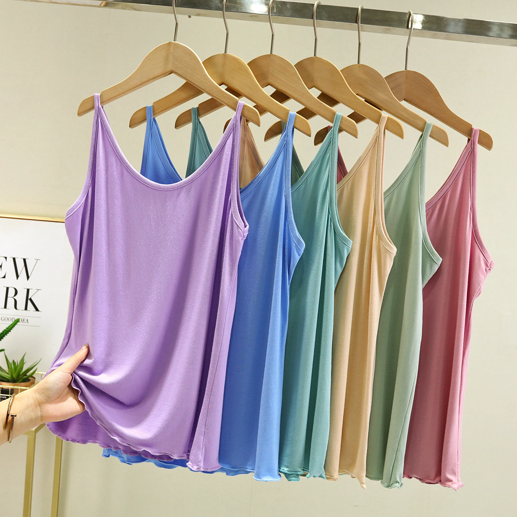 

Modal Strap Vest Women Summer Slim Fit Svel Thin ort V-Ne Base irt Casual Versatile Loose Long Top