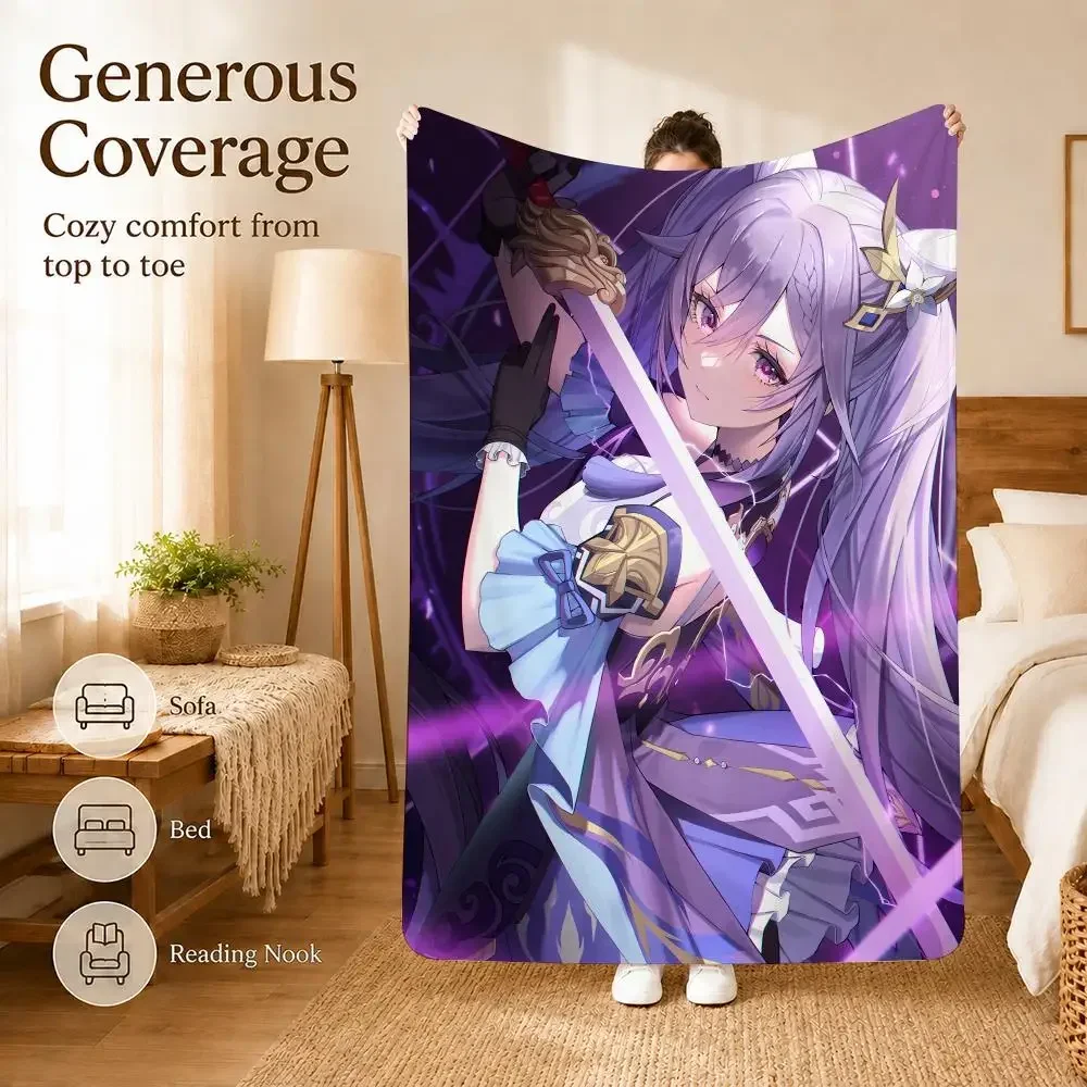 Elegant Genshin Impact keqing Throw Soft Lightweight Flannel Blanket for Sofa Couch Bedroom Living Room Home Decor