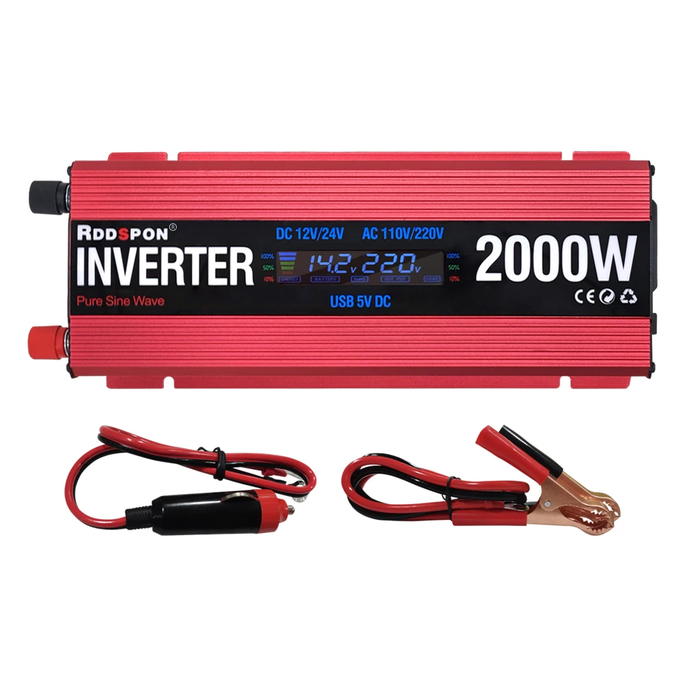 

2000W Solar Power Inverter Sine Wave Generator DC12V 24V AC110V 220V 50Hz 60Hz Transformer USB Car Converter Power Station